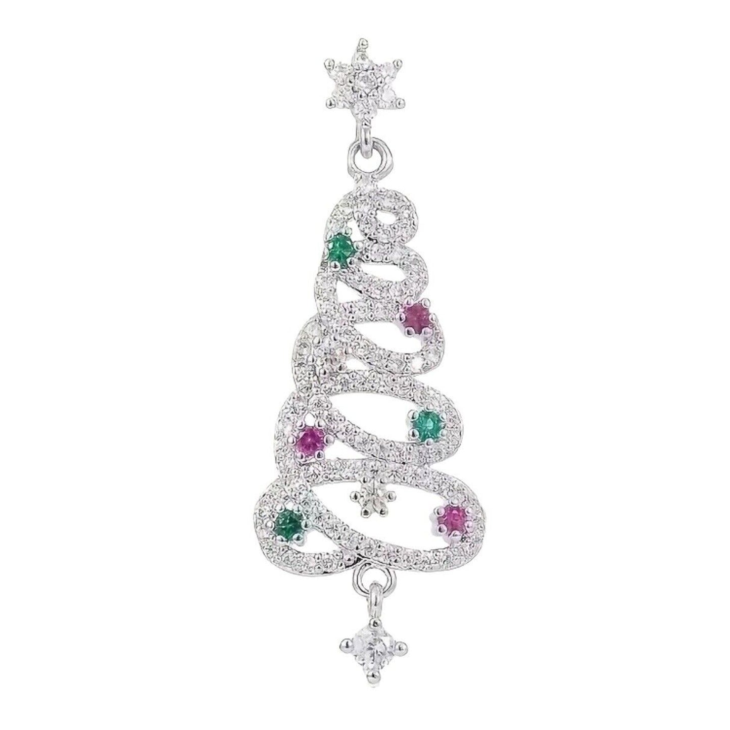 Silver Tone Xmas Tree Crystal Earrings 925 Posts Christmas Holiday Fashion NWT