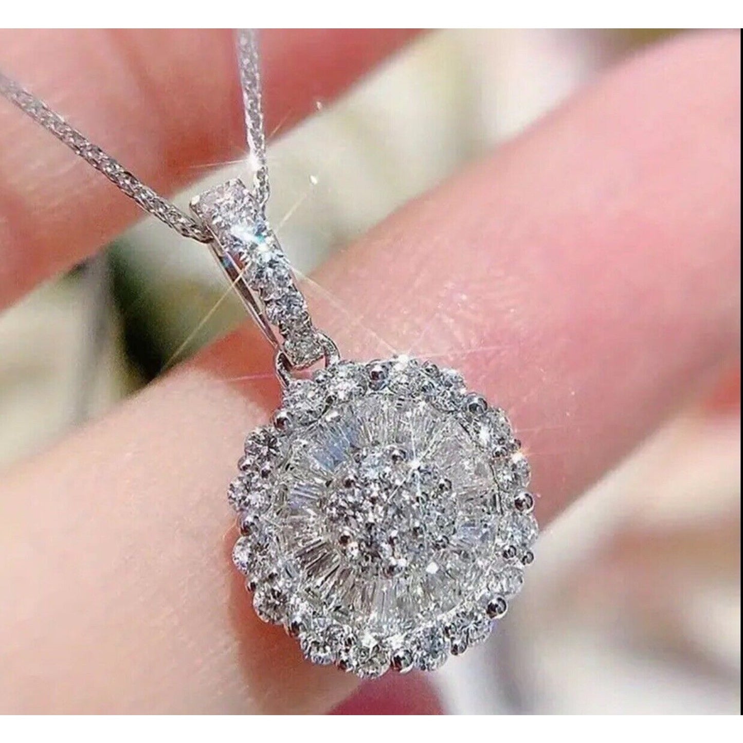 Silver Plated Crystal Halo Pendant Necklace Trendy Stylish Fashion Elegant Chic