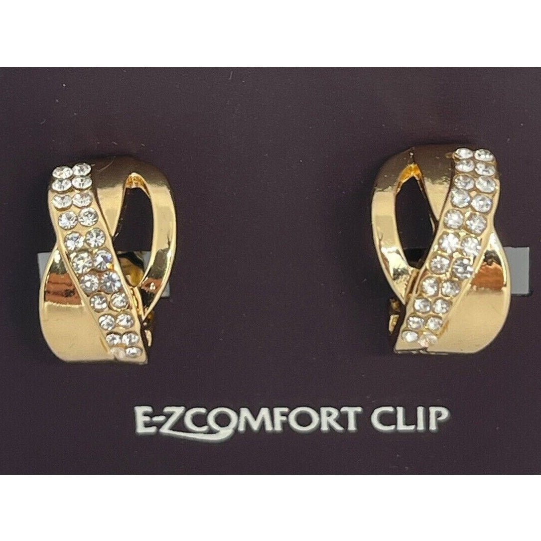 Anne Klein Gold Tone CZ Twist Clip On Earrings EZ Comfort Chic Style Trendy NWT