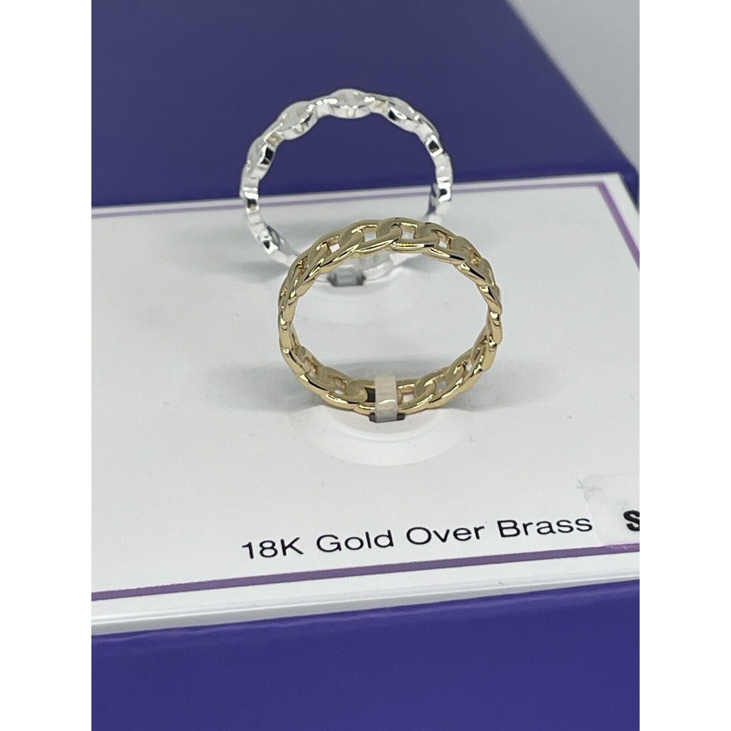 18K Gold Plated Chain Link Band Ring (2pc Set) Sz 8 Chic Trendy Stylish Fashion