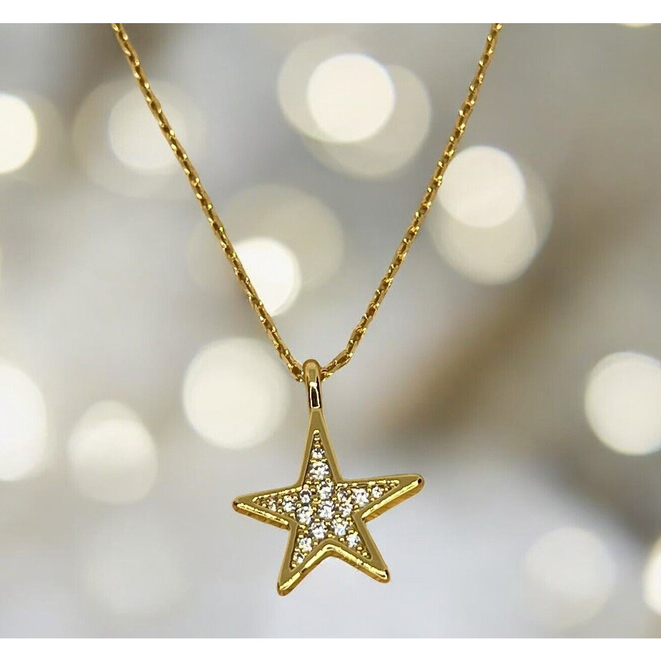 Kate Spade Gold Tone Crystal Star Pendant Necklace CZ Chic Fashion Trendy Style