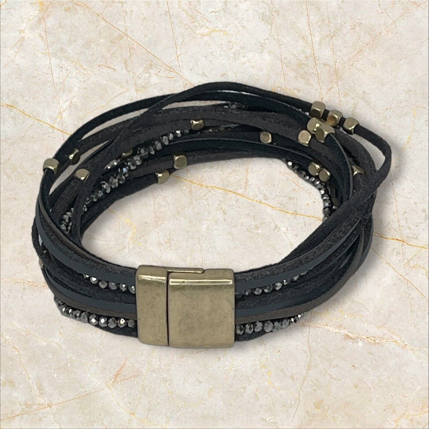 Lonna Lily Gold Tone Flex Bracelet Faux Leather Fashion Elegant Chic Stylish NEW