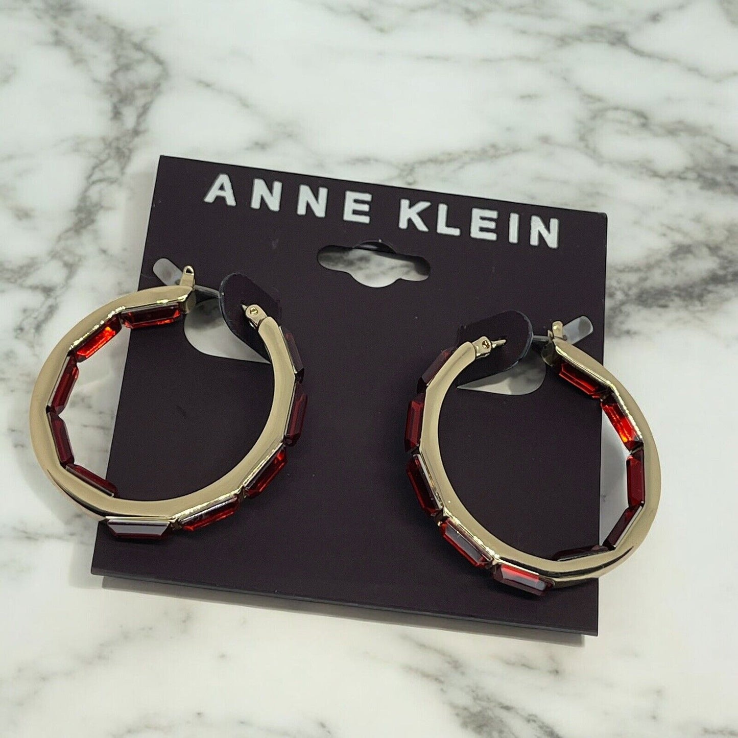 Anne Klein Gold Tone Crystal Hoop Earrings Elegant Fashion Style Chic Stunning