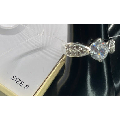 Silver Plated CZ Cocktail Ring (Sz 8) Chic Stunning Fashion Trendy Shiny Stylish