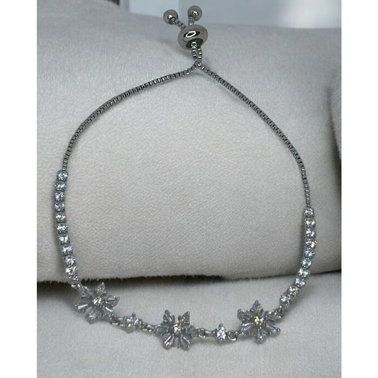 Silver Plated CZ Snowflake Bolo Bracelet Winter Fashion Style Elegant Trendy NWT