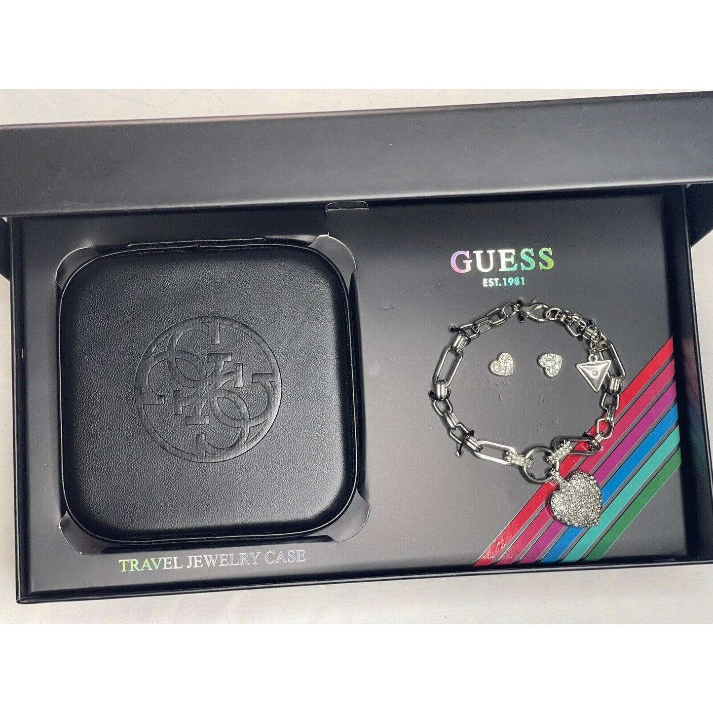 Guess Silver Tone Heart Charm Bracelet Earrings (3pc Set) Fashion Stylish Vday