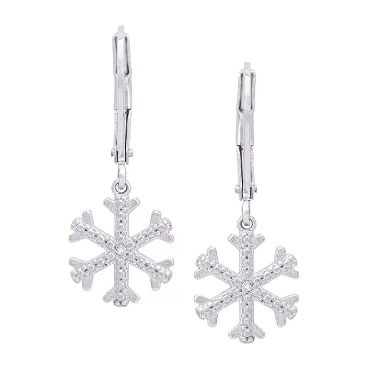 Diamond Accent Silver Plated Snowflake Earrings Winter Fashion Style Trendy NWT