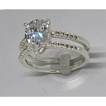 Silver Plated Double Row CZ Ring (Sz 6) Chic Style Stunning Fashion Elegant NWT