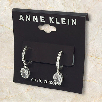 Anne Klein Silver Tone CZ Drop Earrings Fashion Chic Stylish Shiny Stunning NWT