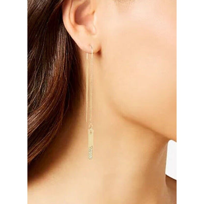 Guess Gold Tone Pave Crystal Threader Earrings Trendy Fashion Statement Chic NWT