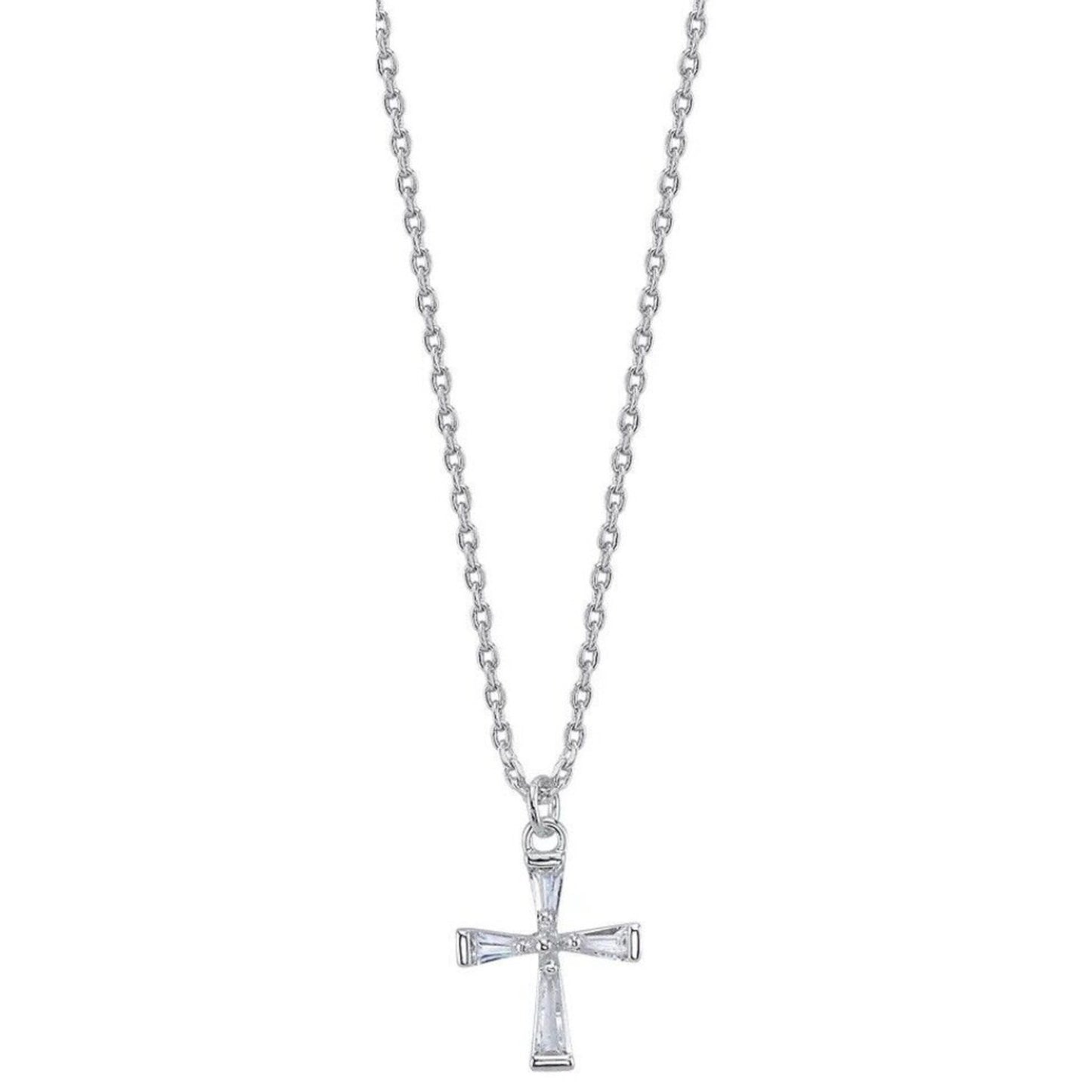 Unwritten Silver Plated CZ Cross Pendant Necklace Faith Style Minimal Shiny NWT