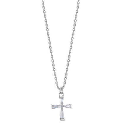 Unwritten Silver Plated CZ Cross Pendant Necklace Faith Style Minimal Shiny NWT