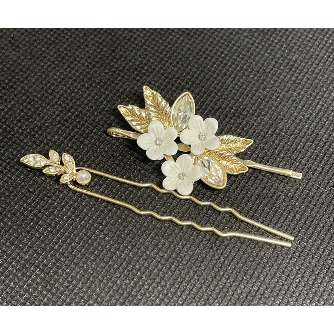 Lonna & Lilly Gold Tone Crystal Barette (2pc Set) Hair Clip Floral Trendy Style