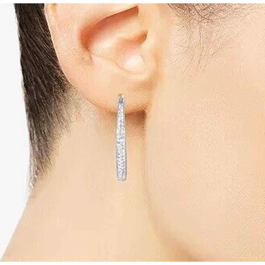 Silver Plated Pave Crystal Hoop Earrings Stunning Fashion Glitz Stylish Elegant