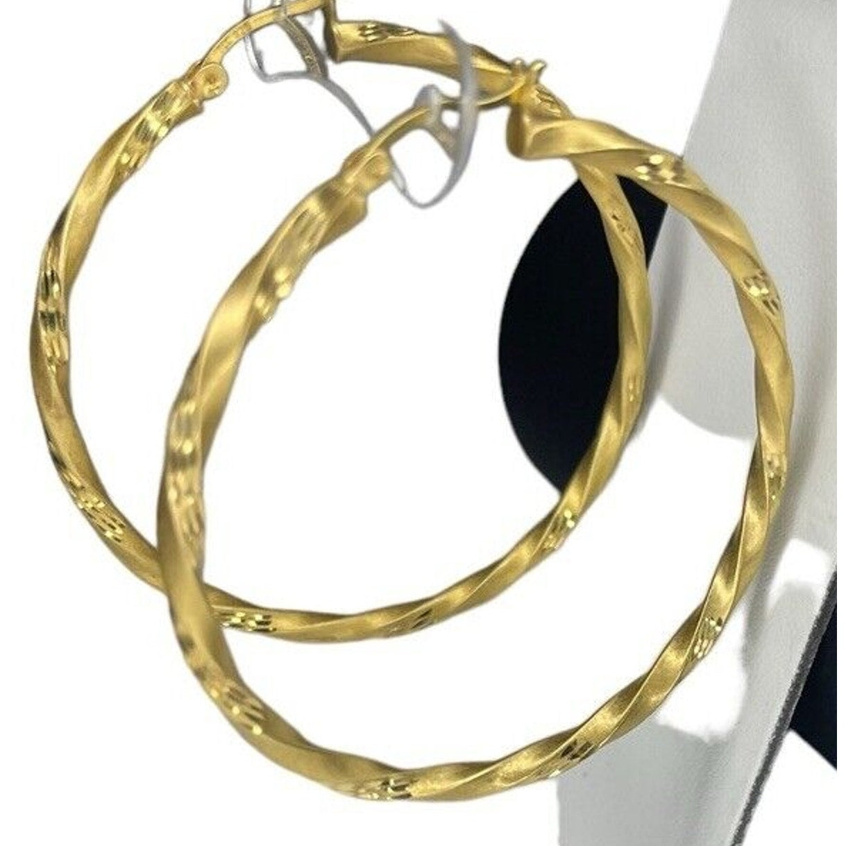 14K Gold Vermeil Twisted Satin Hoop Earrings Stunning Chic Fashion Statement NWT