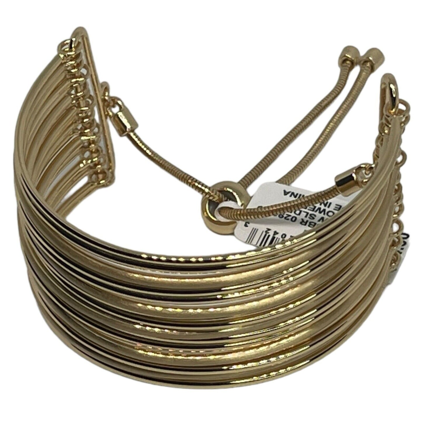 Gold Tone Cuff Slider Multi Row Bracelet Chic Fashion Cocktail Party Elegant NWT