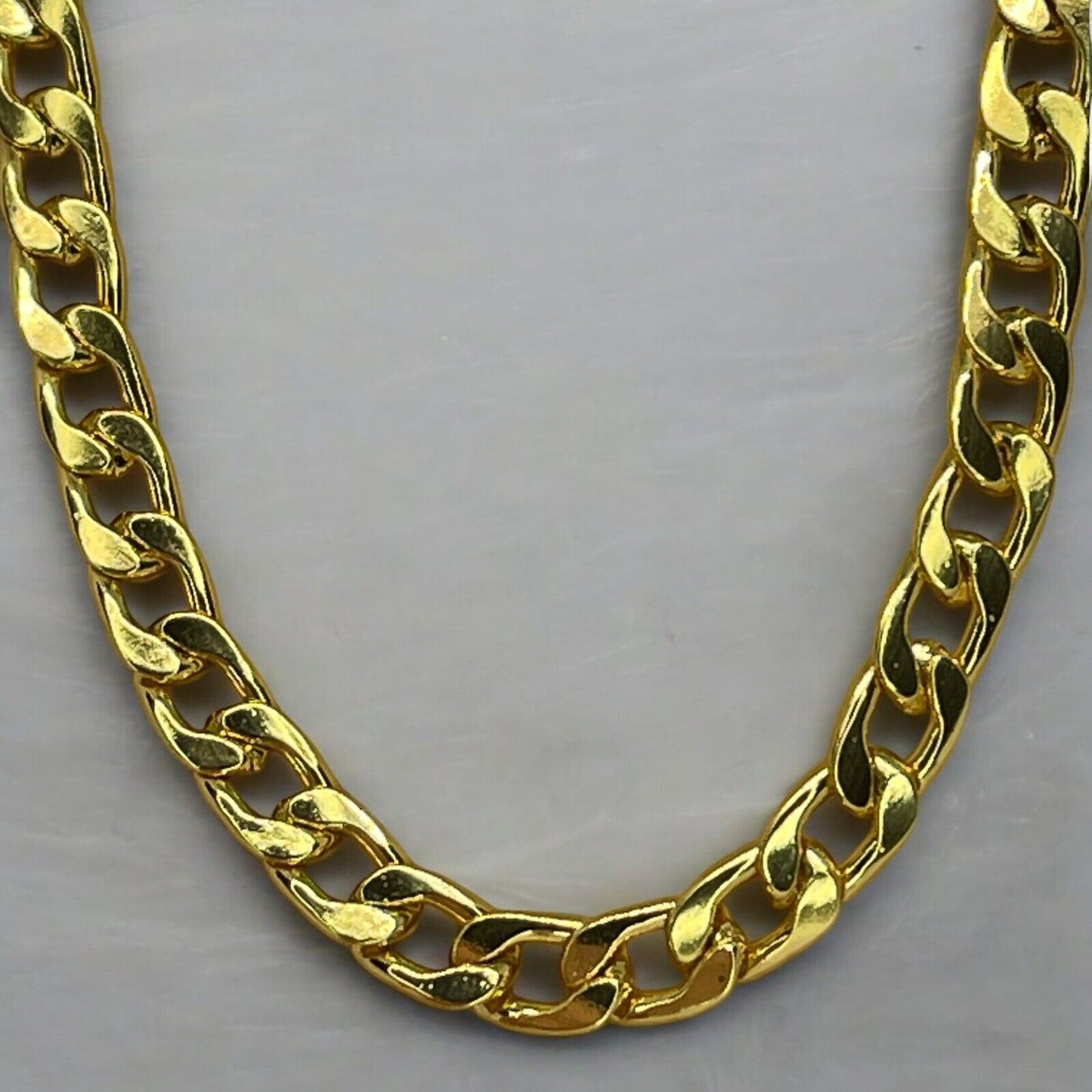 Thick Gold Plate Cuban Chain Necklace Mens 28” (8mm) Bling Flashy Everyday Wear