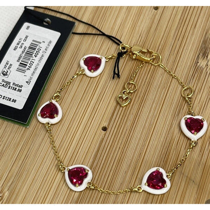 Kate Spade Gold Plated Crystal CZ Heart Charm Bracelet Trendy Chic Style Fashion