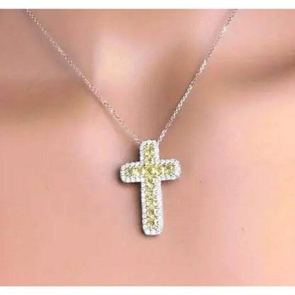 Silver Plated Crystal Cross Pendant Necklace Stunning Chic Style Faith Elegant