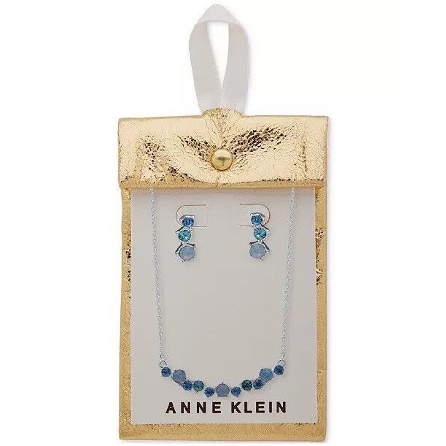 Anne Klein Silver Tone Crystal Necklace Earrings (2pc Set) Trendy Fashion Style