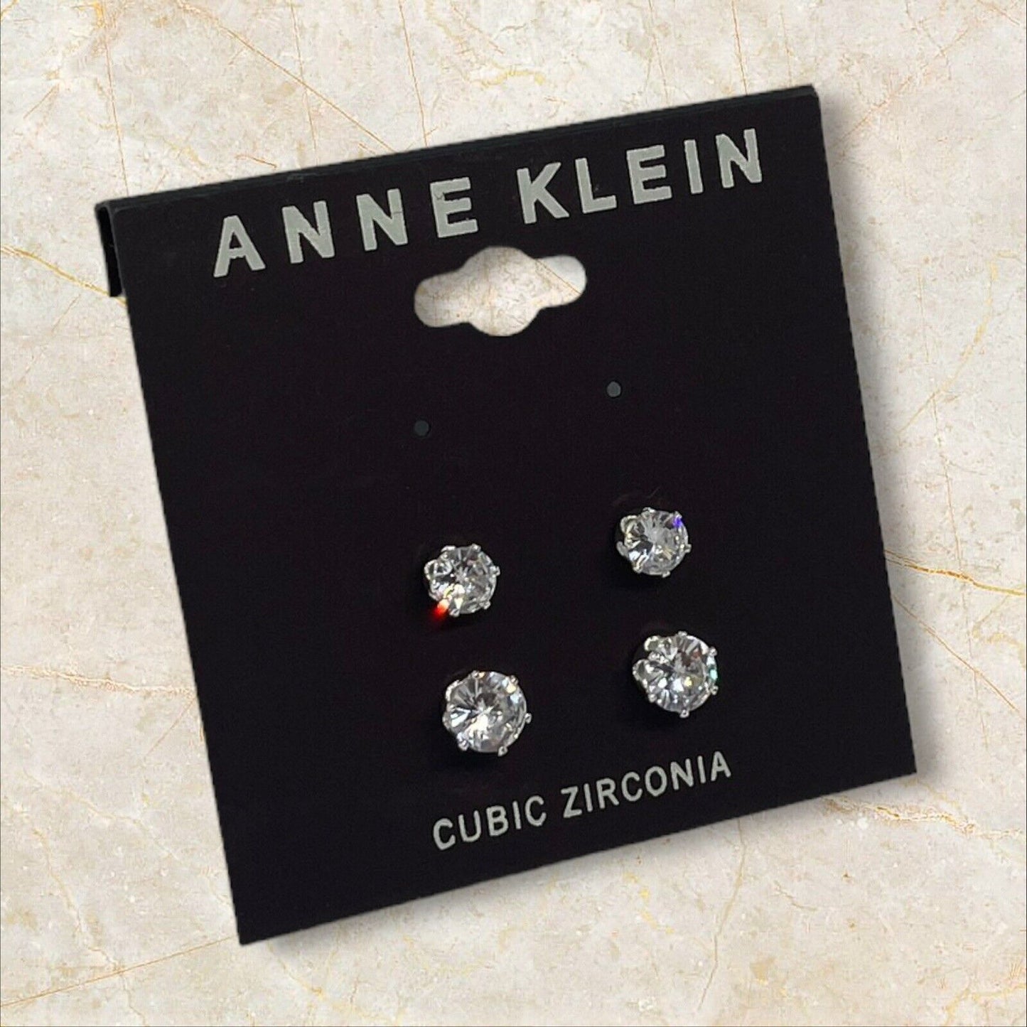 Anne Klein Silver Tone CZ Stud Earrings (2pc Set) Fashion Glitz Trendy Style NWT