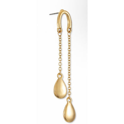 Gold Tone Tear Drop Chain Earrings Elegant Fashion Style Statement Stunning NWT