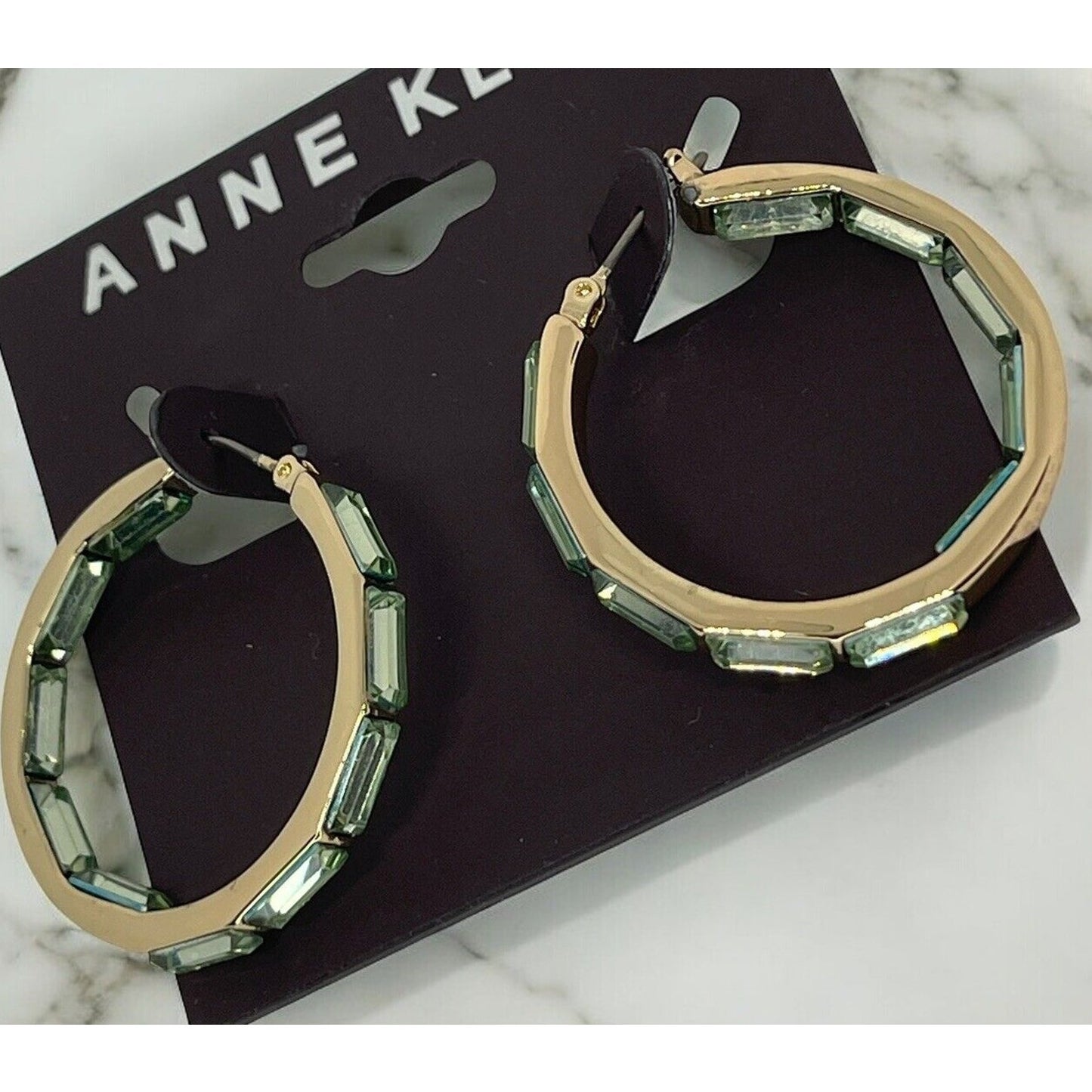 Anne Klein Gold Tone Crystal Hoop Earrings Elegant Fashion Style Chic Stunning