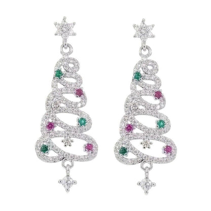 Silver Tone Xmas Tree Crystal Earrings 925 Posts Christmas Holiday Fashion NWT