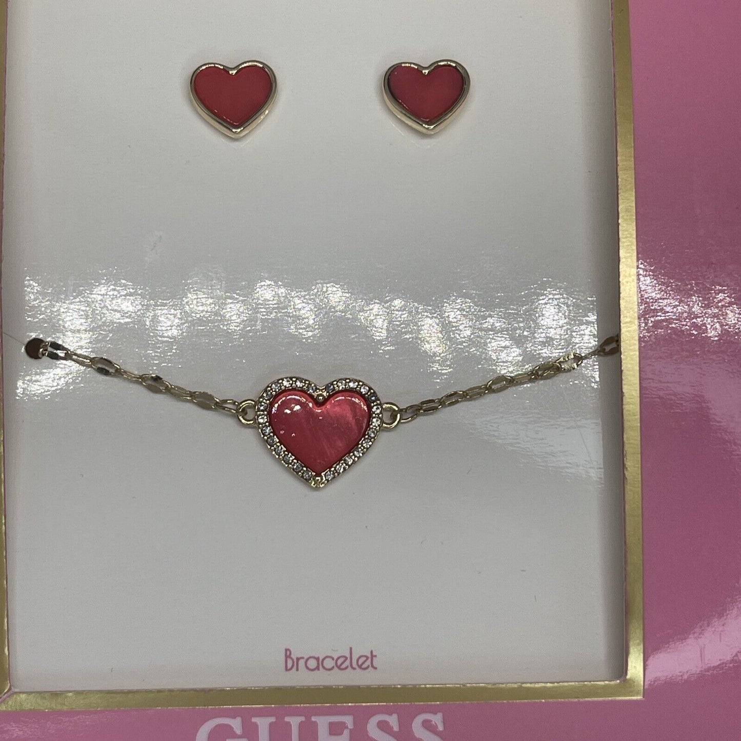 Guess Gold Tone Heart Bracelet Earrings (2pc Set) Fashion Style Chic Trendy Vday