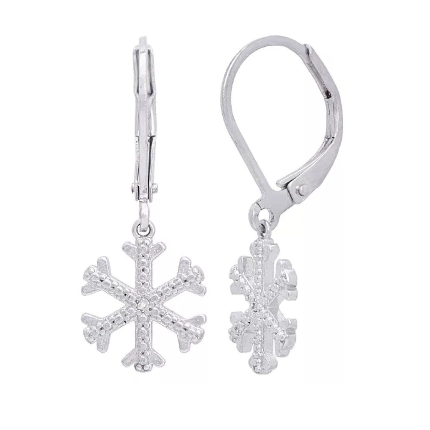 Diamond Accent Silver Plated Snowflake Earrings Winter Fashion Style Trendy NWT