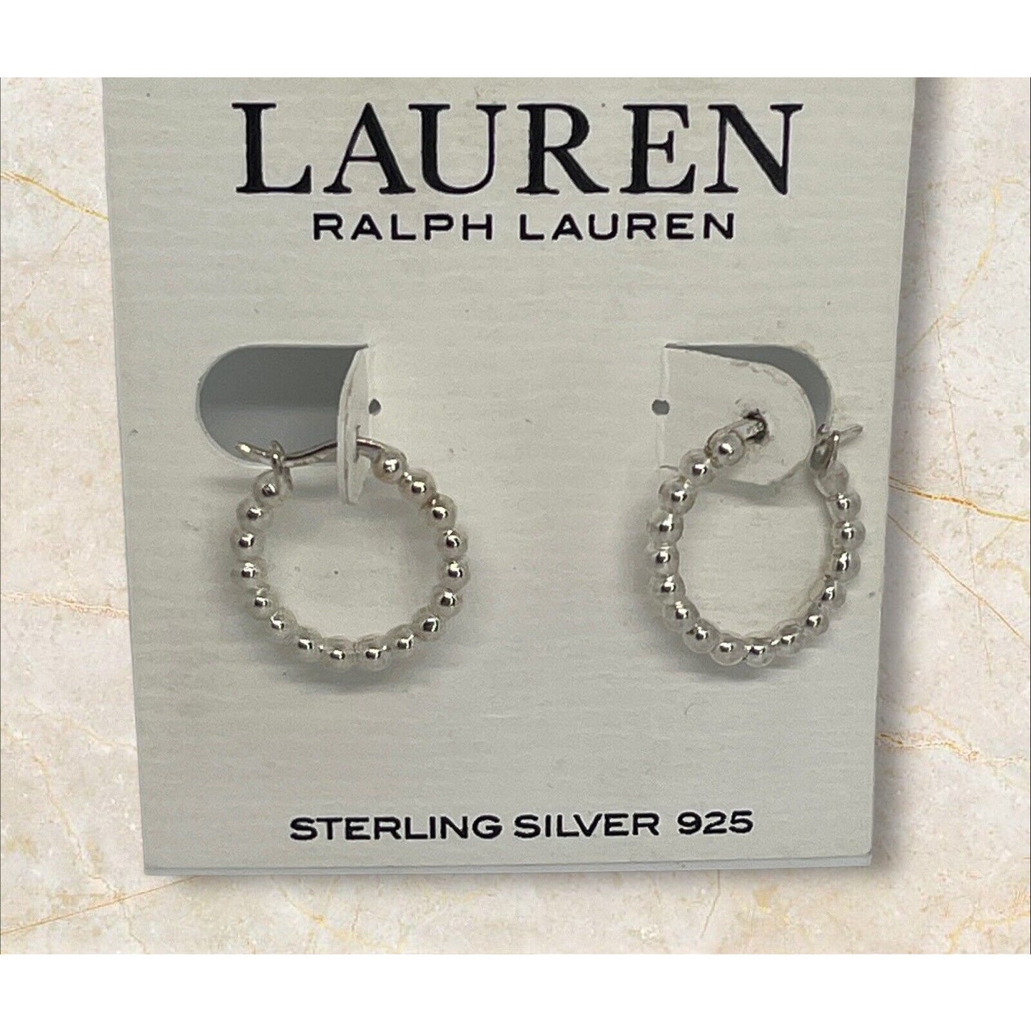 Ralph Lauren Sterling Silver Beaded Hoop Earrings Trendy Elegant Stunning Luxury