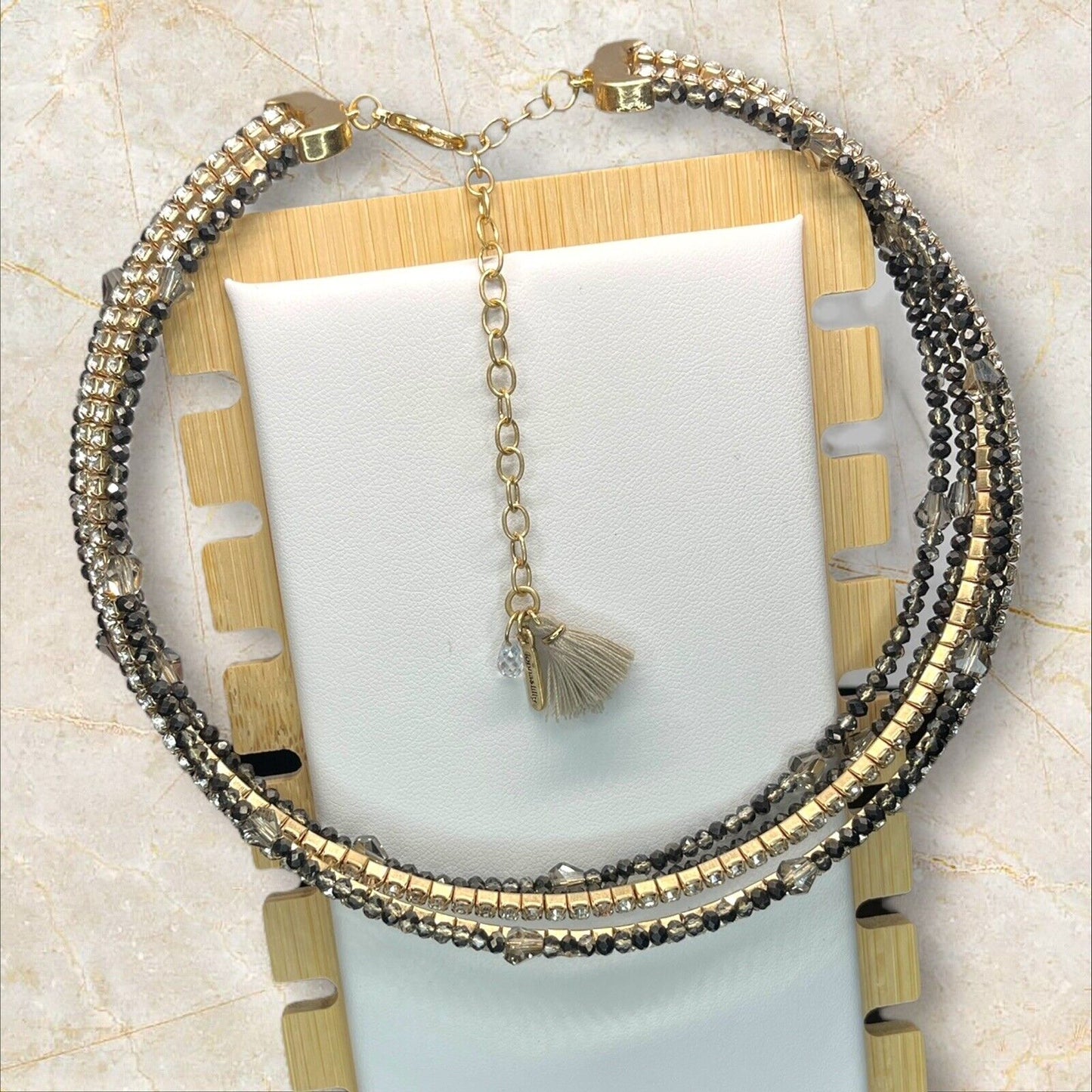 Lonna & Lilly Gold Tone Crystal Tennis Necklace Beaded Layered Chic Trendy Style