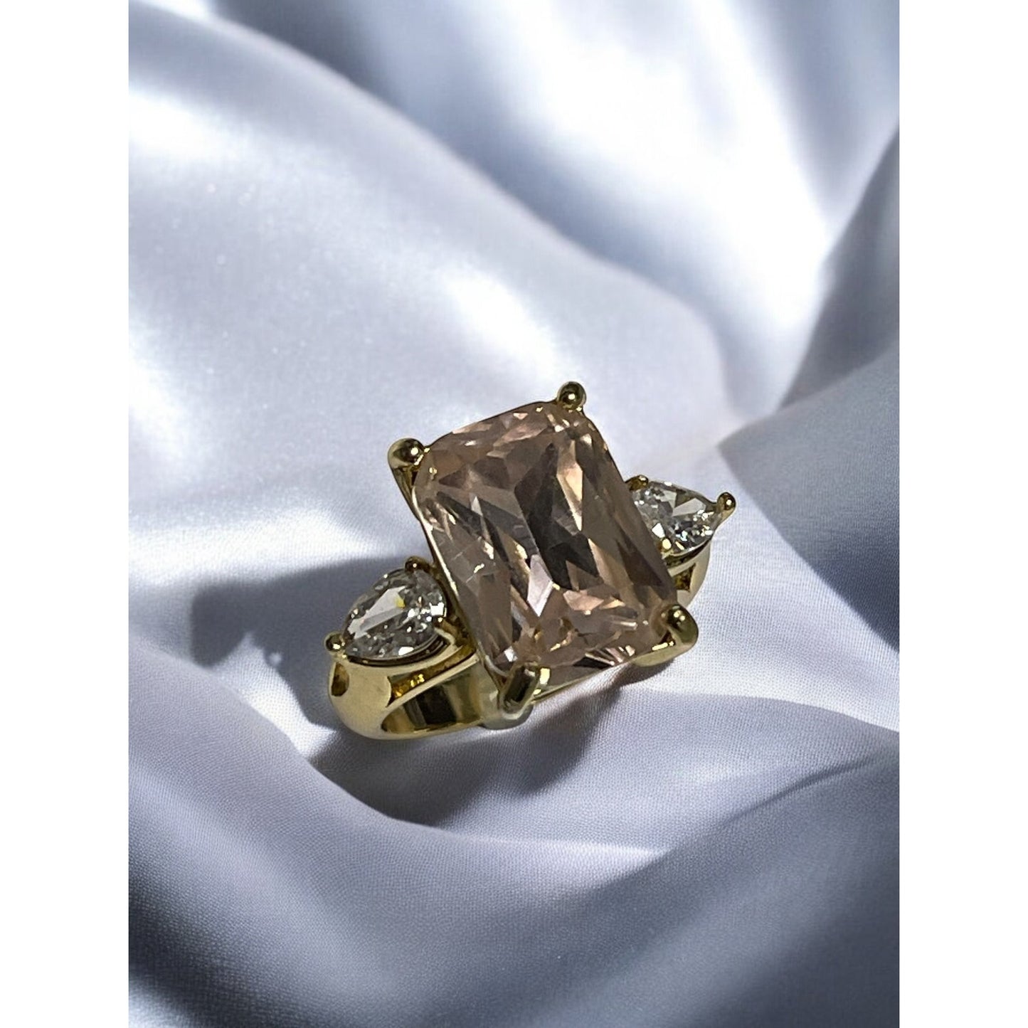 Gold Plate Triple CZ Ring SZ 6 Elegant Delicate Intricate Stylish Chic Cocktail