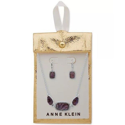 Anne Klein Silver Tone Abalone Crystal Necklace Earrings (2pc Set) Chic Stylish