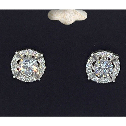 Anne Klein Silver Tone Elevated CZ Stud Earrings Stunning Shiny Glitz Style NWT