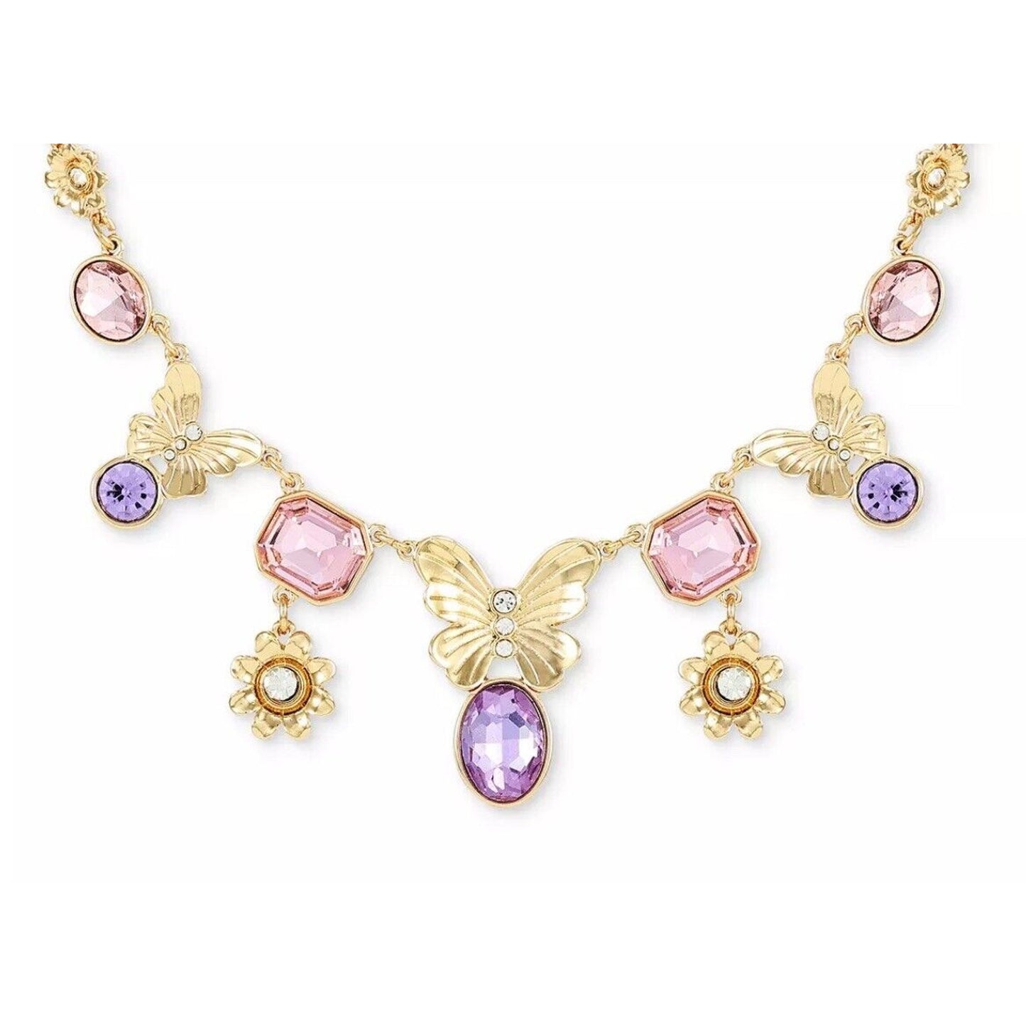 Guess Gold Tone Crystal Tanzanite Butterfly Necklace Chic Trendy Fashion Stylish