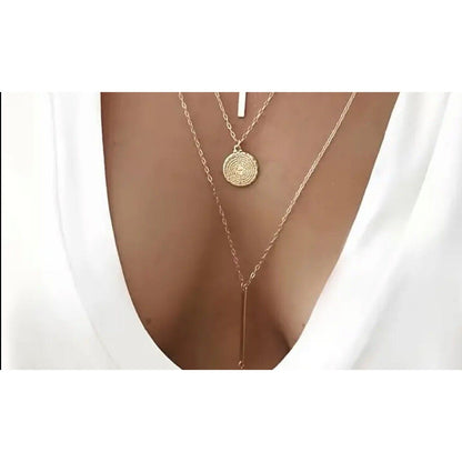 18K Gold Plate Star Disc Pendant Necklace Layered Chic Style Trendy Fashion NWT