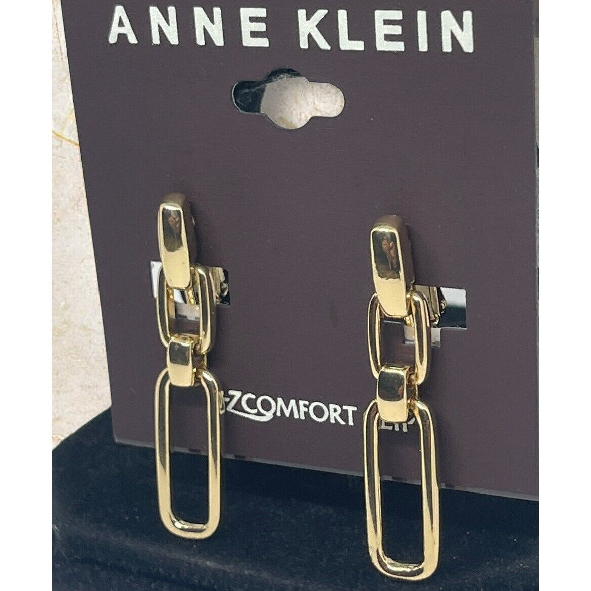 Anne Klein Gold Tone Chain Link Clip On Earrings EZ Comfort Chic Elegant Trendy