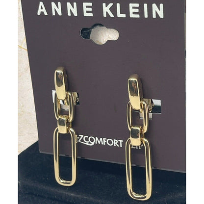 Anne Klein Gold Tone Chain Link Clip On Earrings EZ Comfort Chic Elegant Trendy