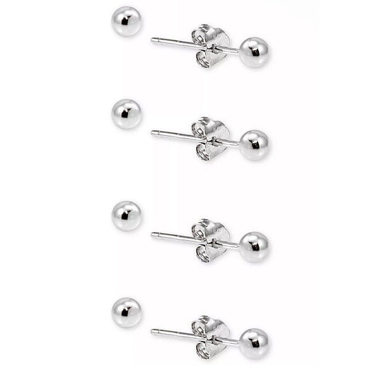 Sterling Silver Mini Ball Stud Earrings (4pc Set) Fashion Style Minimal Trendy