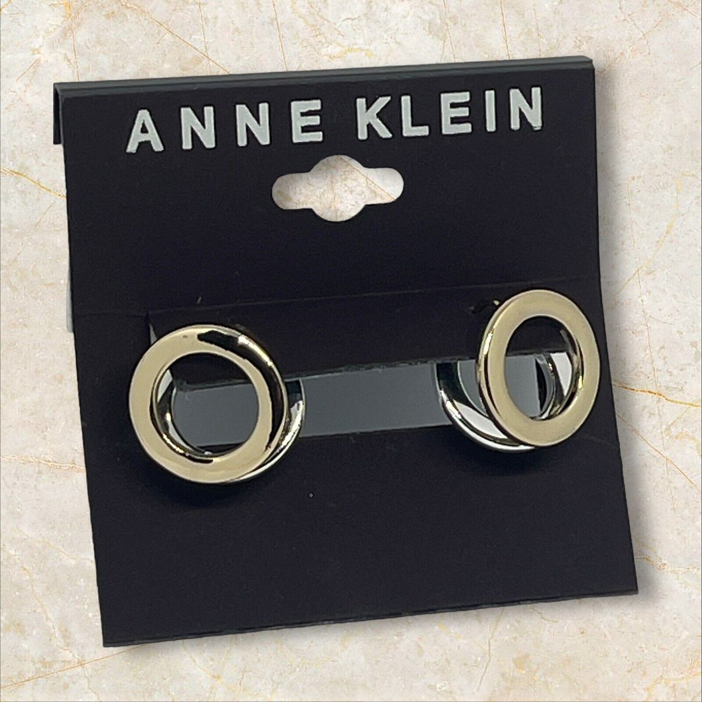 Anne Klein Two Tone Huggie O Hoop Earrings Shiny Trendy Stylish Fashion Chic NWT