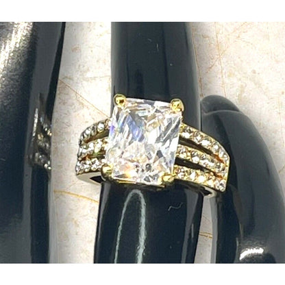 Gold Plated Emerald Cut CZ Ring (Sz 6) Chic Stylish Fashion Elegant Stunning NWT