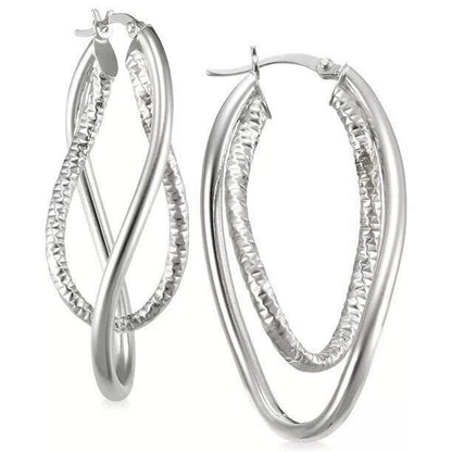 Sterling Silver Textured Twist Hoop Earrings Chic Trendy Fashion Intricate Style