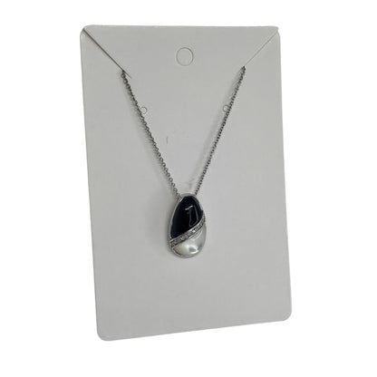 Onyx (2 cts.) Diamond Accent Sterling Silver Necklace Mother Of Pearl Luxury NWT