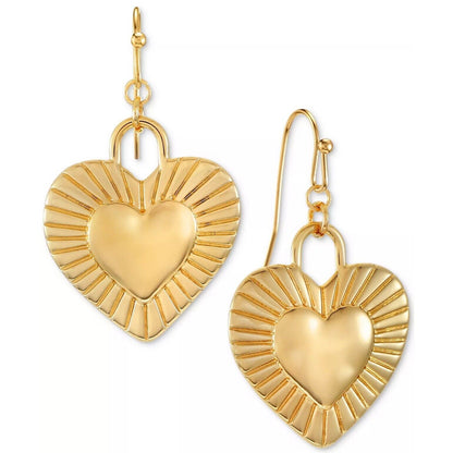 Gold Tone Double Heart Earrings Fashion Stylish Chic Shiny Trendy Textured NWT
