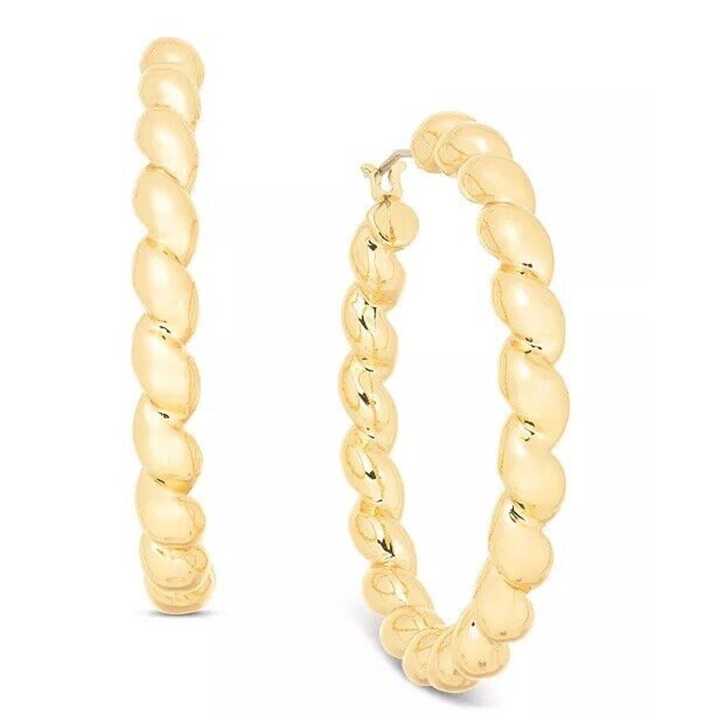 Gold Tone Twisted Hoop Earrings Stunning Trendy Chic Shiny Stylish Fashion NWT