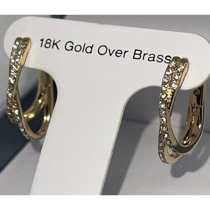 18K Gold Plate Crystal Hoop Earrings Stunning Trendy Stylish Fashion Elegant NWT