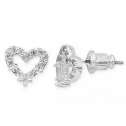 Silver Plated CZ Heart Necklace Earrings (4pc Set) Trendy Fashion Style NWT Vday