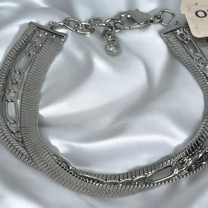 Silver Tone Triple Chain Bracelet Fashion Stylish Trendy Shiny Chic Elegant NWT