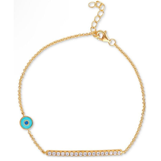 18K Gold Vermeil CZ Evil Eye Linear Bracelet Chic Stylish Fashion Trendy Elegant